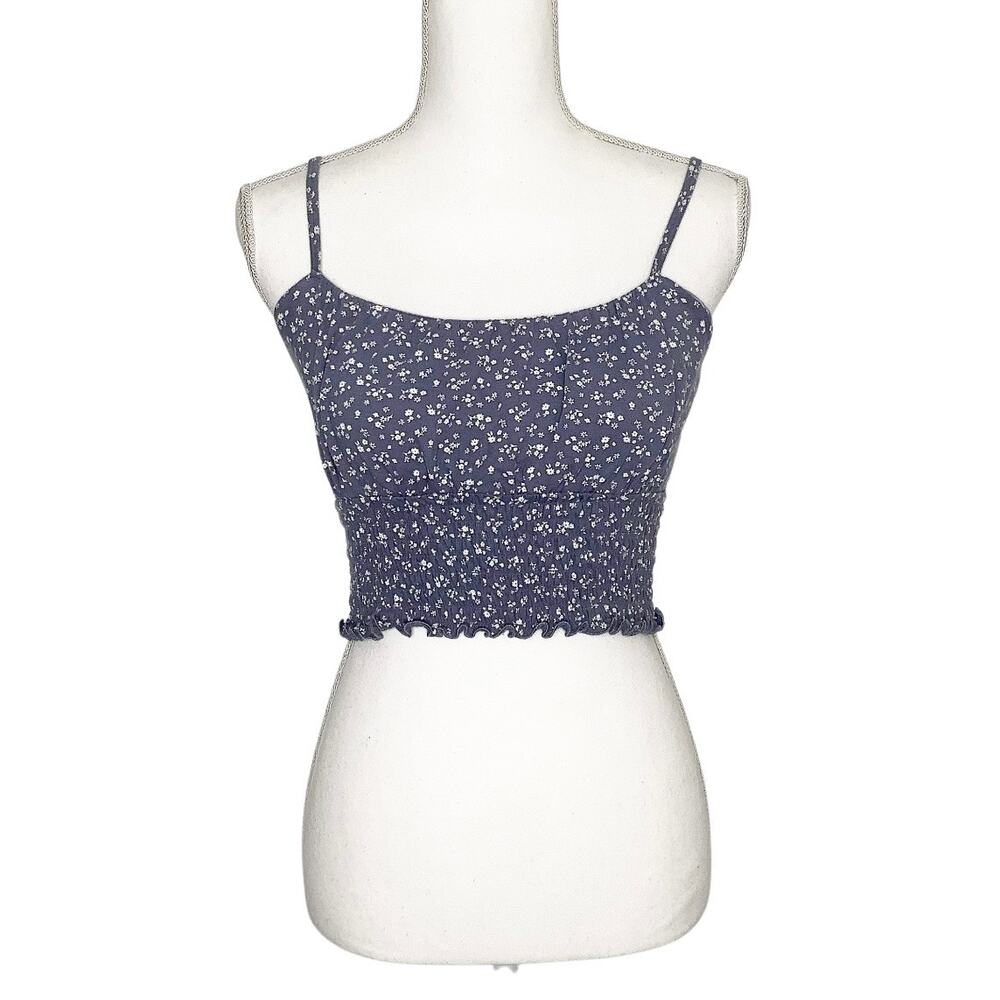 Hollister Blue Ditzy Floral Cropped Cami Tank Smocked Medium